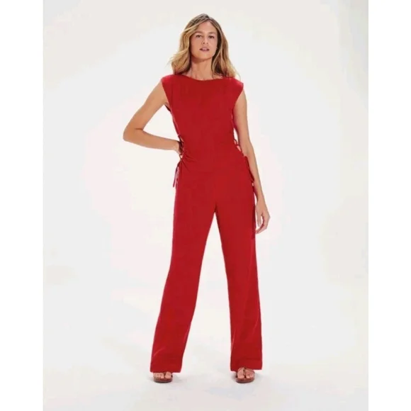 VIX Paula Hermanny Carina Red Lace up Resortwear Beach Vacation Jumpsuit Size 0 - Picture 13 of 13